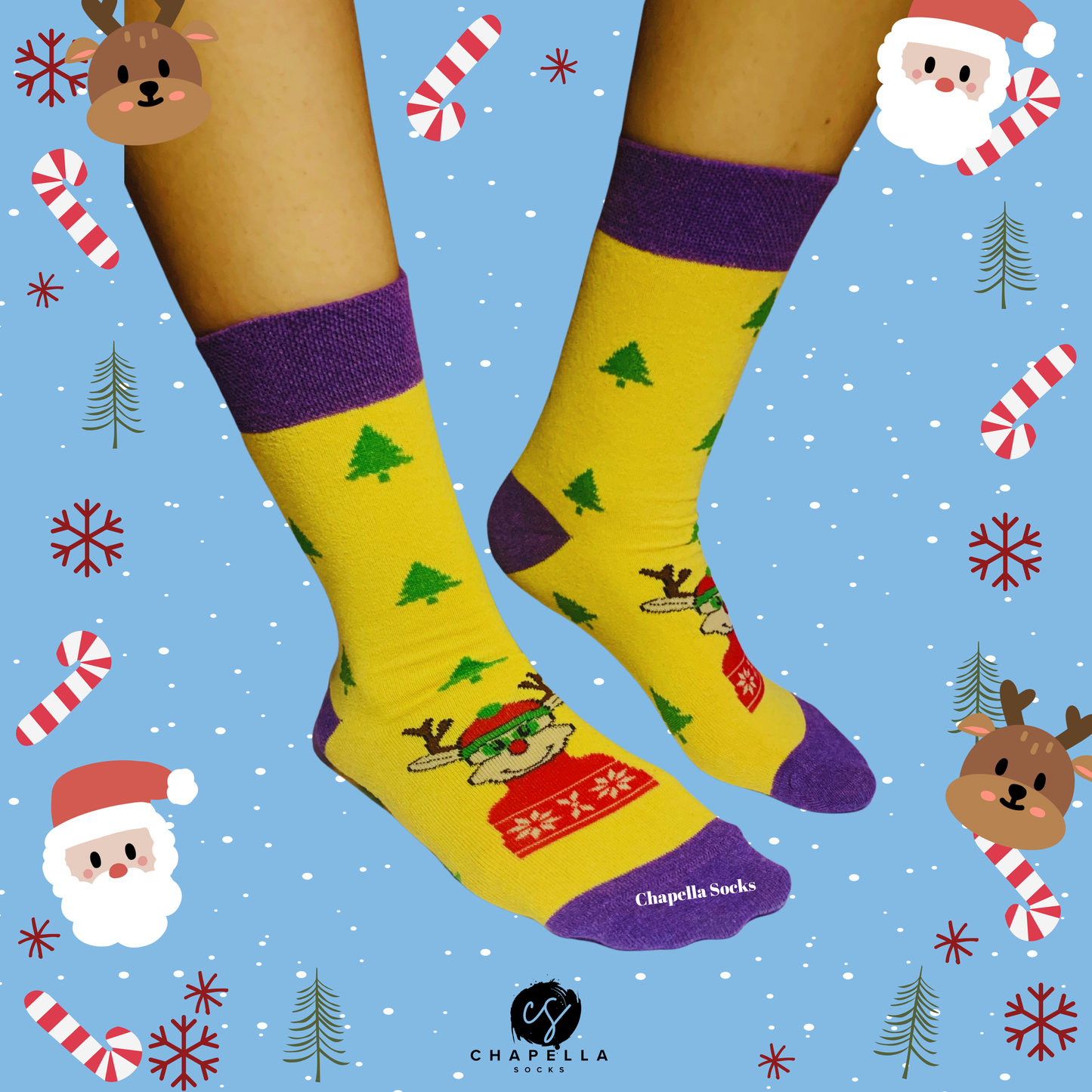 Gözlüklü Geyik Desenli Noel Christmas Yılbaşı Çorap