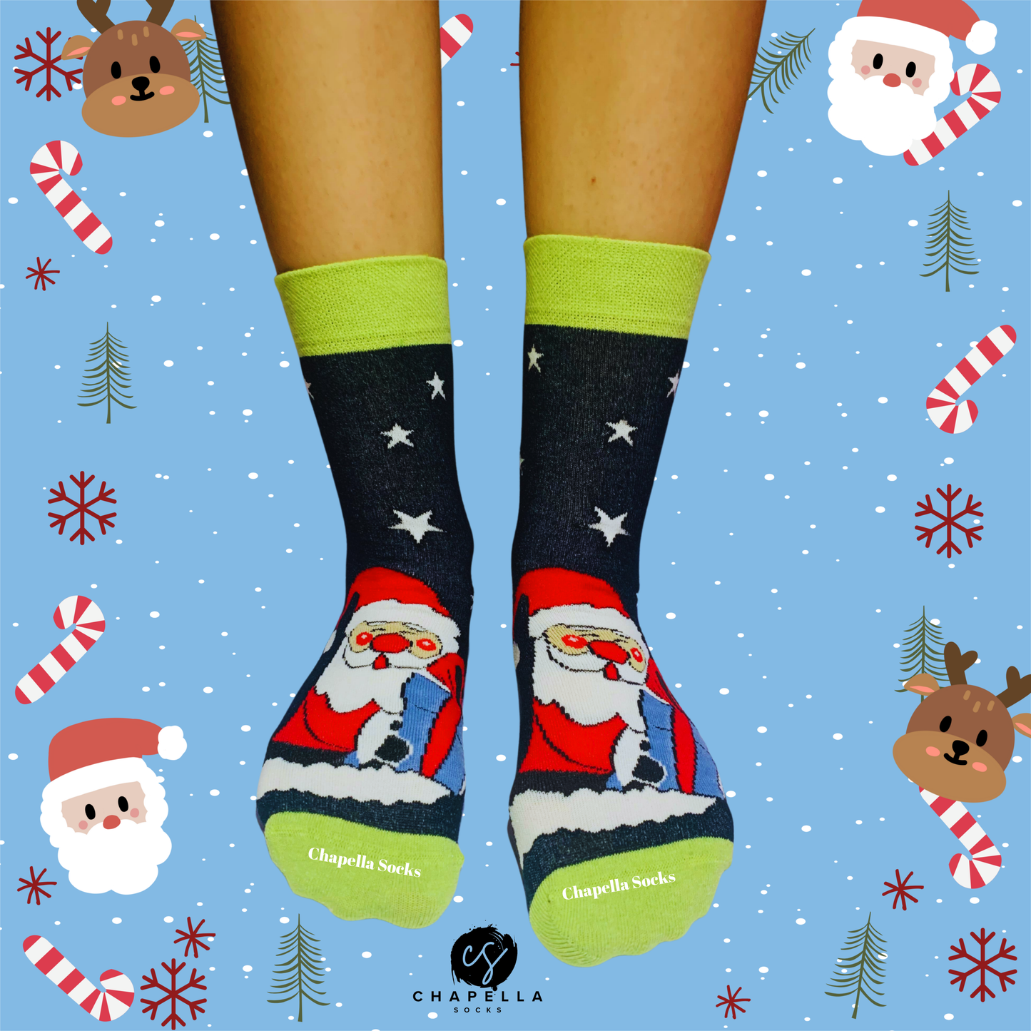 2'li Geyik ve Noel Baba Noel Christmas Yılbaşı Çorap