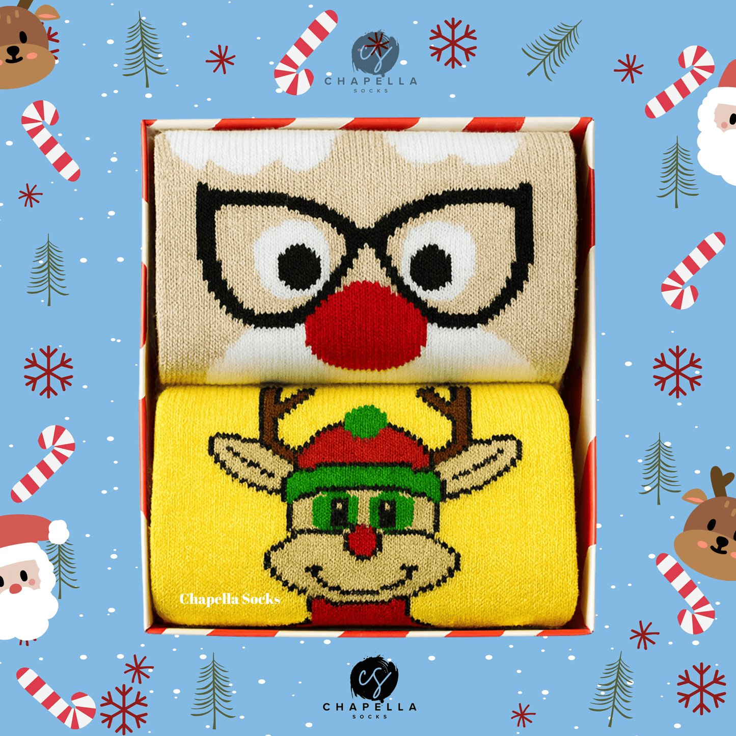 2'li Geyik ve Noel Baba Noel Christmas Yılbaşı Çorap