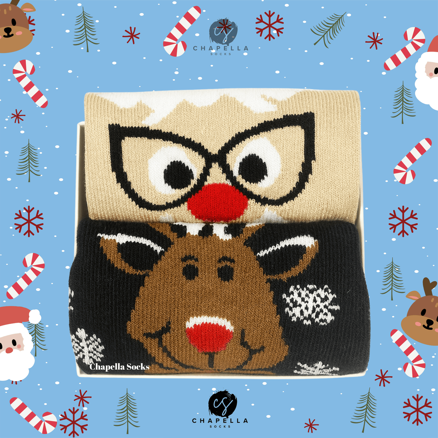 2-Pack Santa Claus and Reindeer Christmas Christmas Socks