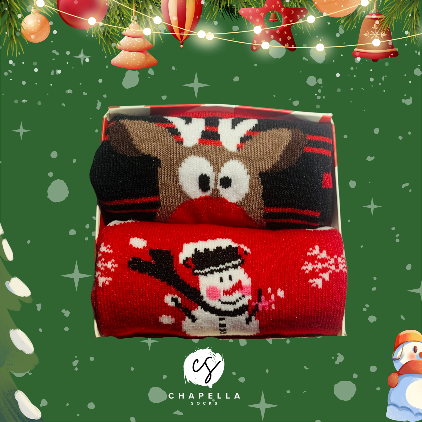 2-Pack Deer and Snowman Christmas Socks