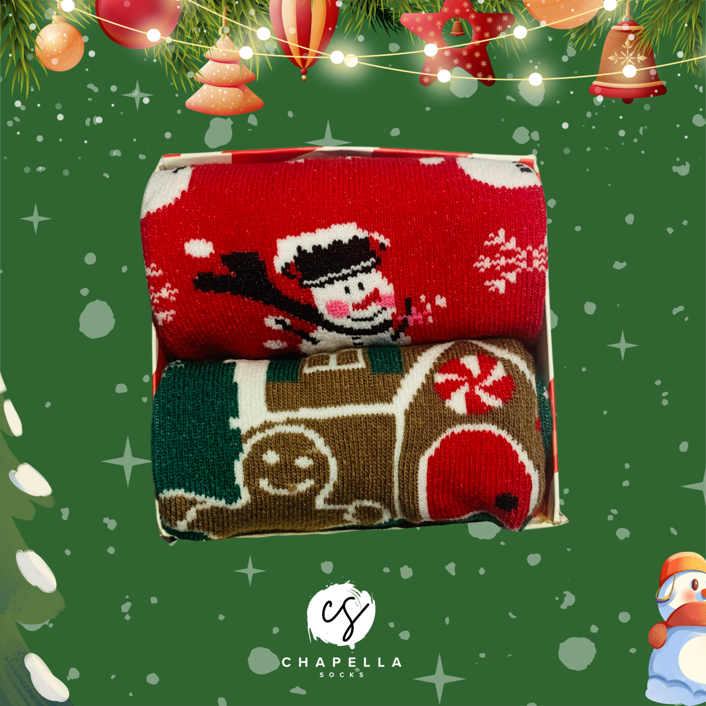 2'li Kardan Adam ve Kurabiye Desenli Noel Christmas Yılbaşı Çorap