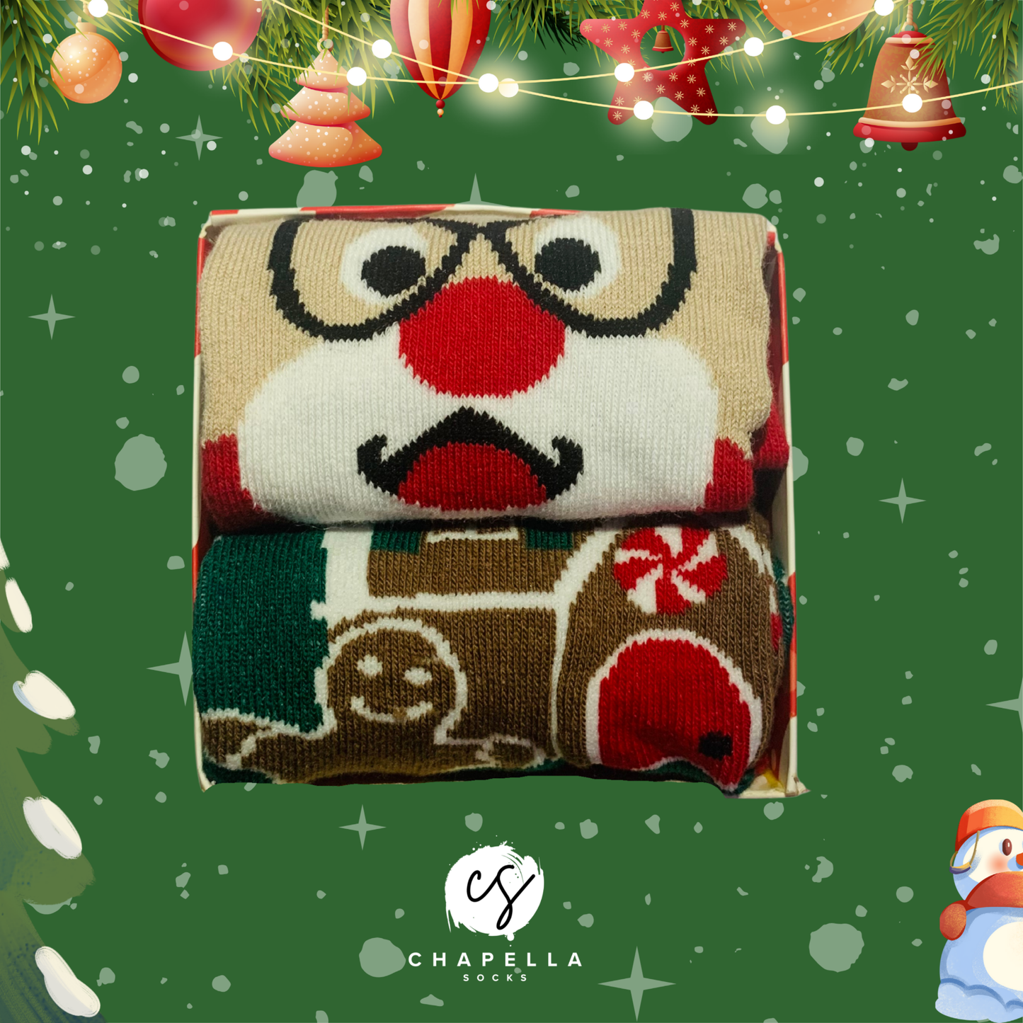 2'li Noel Baba ve Kurabiye Desenli Noel Christmas Yılbaşı Çorap