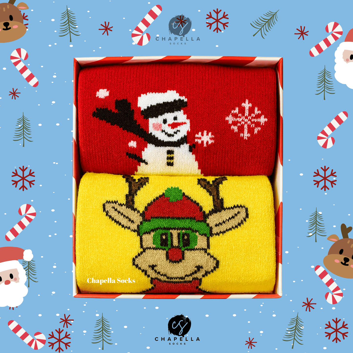 2'li Geyik Ve Kardan Adam Noel Christmas Yılbaşı Çorap