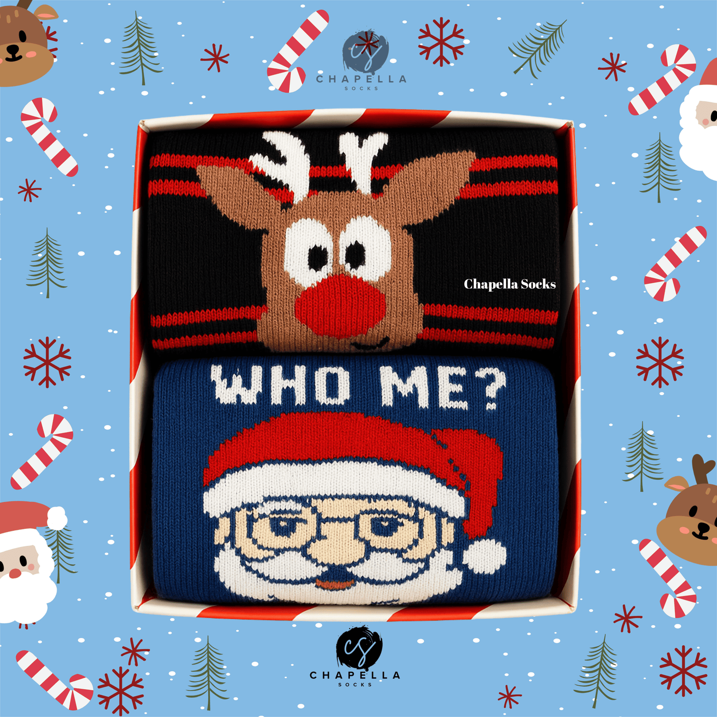 2'li Geyik Ve Noel Baba Noel Christmas Yılbaşı Çorap