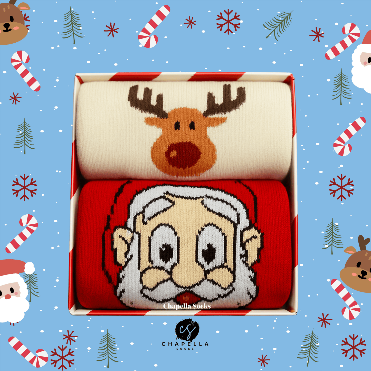 2'li Noel Baba Ve Geyik Noel Christmas Yılbaşı Çorap