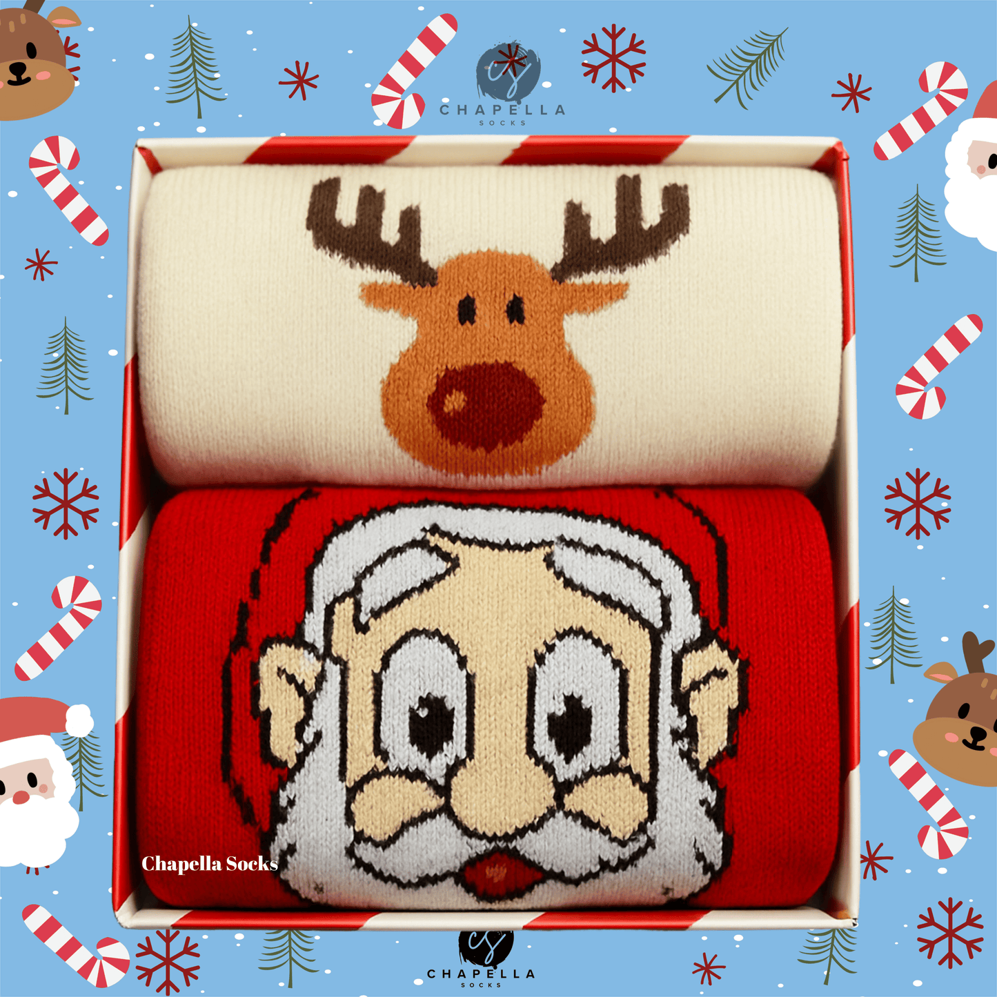 2-Pack Santa Claus and Reindeer Christmas Christmas Socks