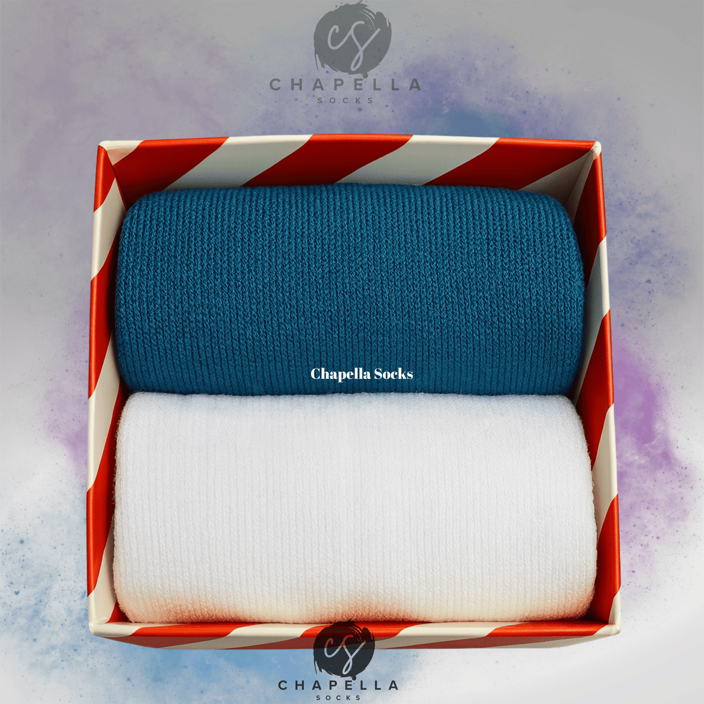 2-Pack Blue and White Plain Color Tennis Socks