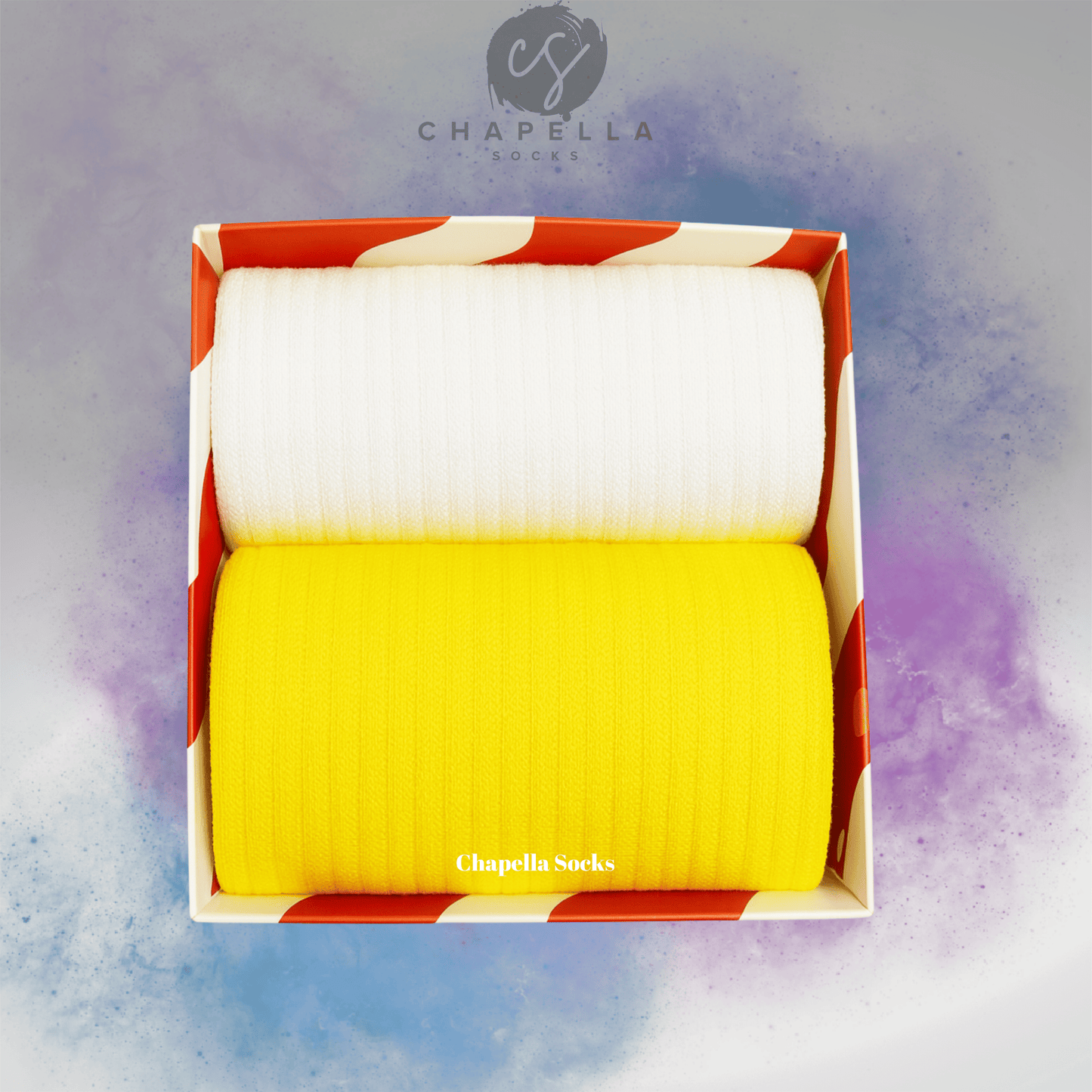 2-Pack Yellow and White Plain Color Tennis Socks