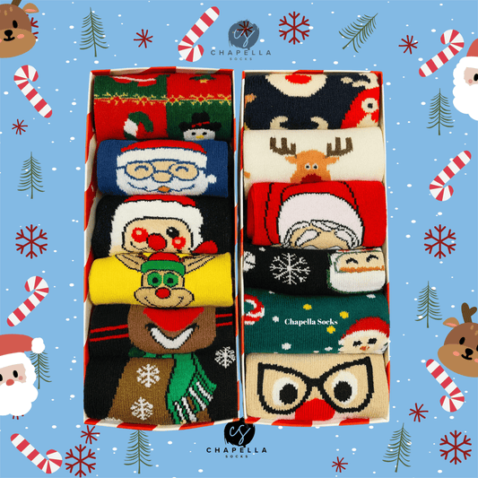 12'li Kutulu Yılbaşı Çorap Set - Noel Christmas Yılbaşı Çorap Seti - Unisex