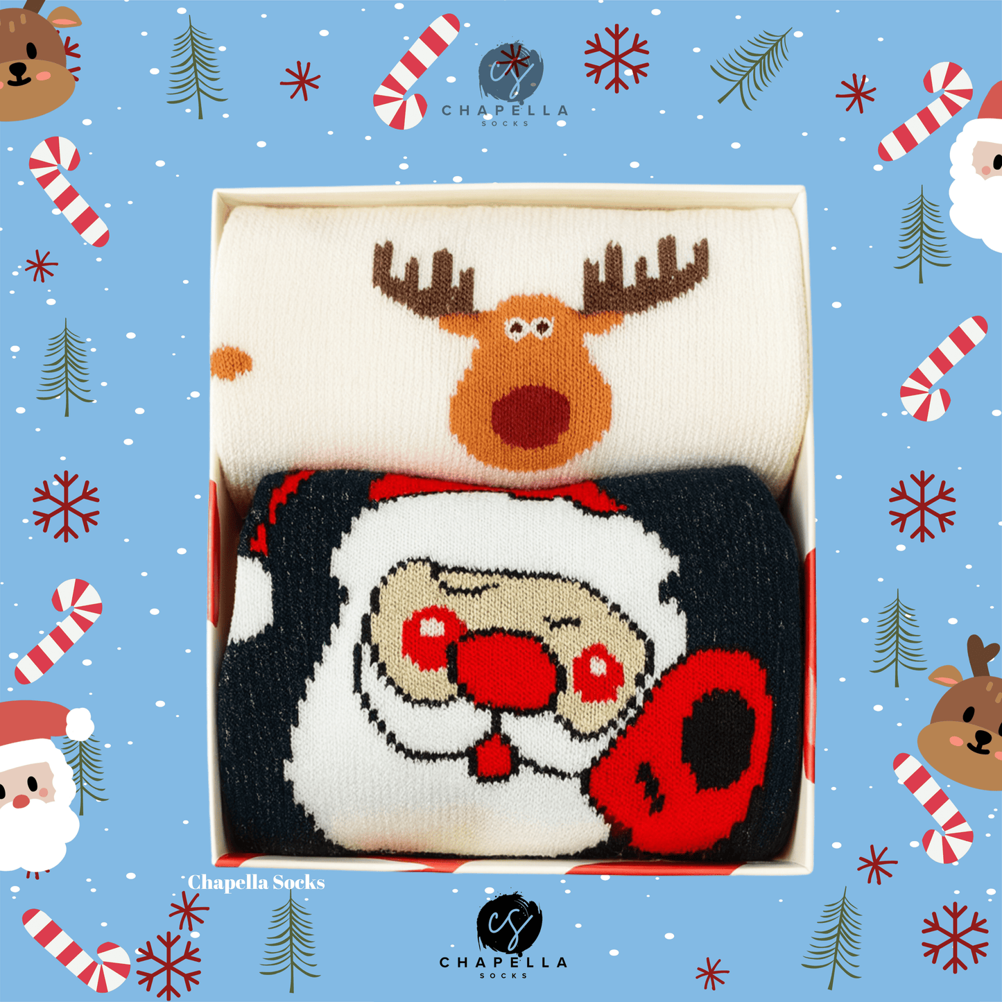 2'li Noel Baba ve Geyik Noel Christmas Yılbaşı Çorap