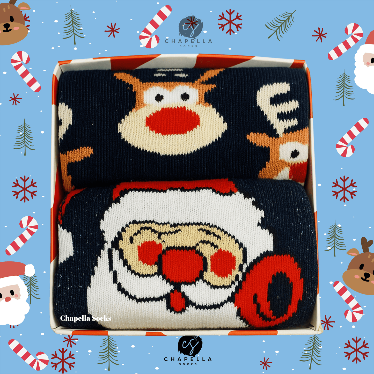 2'li Geyik ve Noel Baba Noel Christmas Yılbaşı Çorap