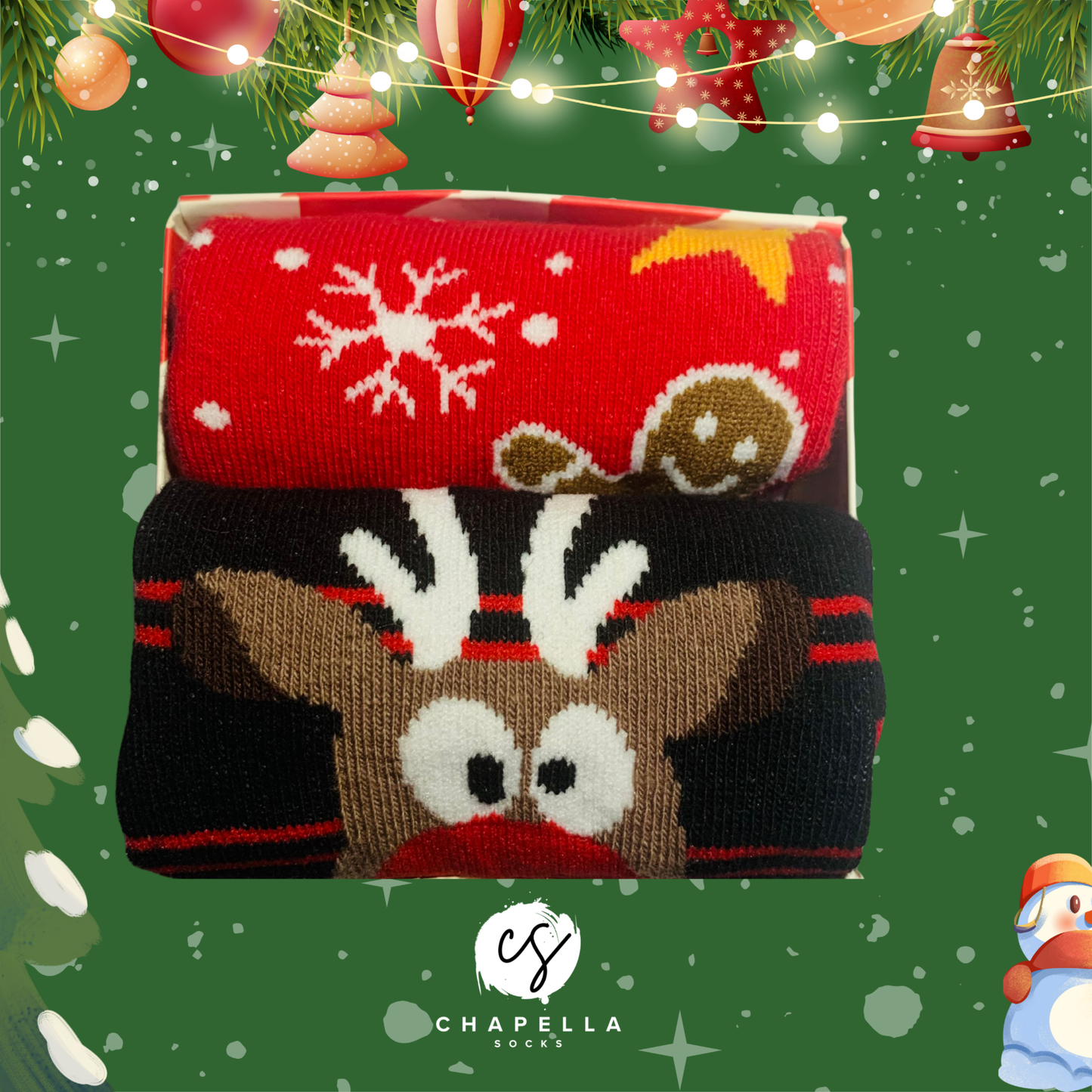 2'li Kurabiye ve Geyik Desenli Noel Christmas Yılbaşı Çorap