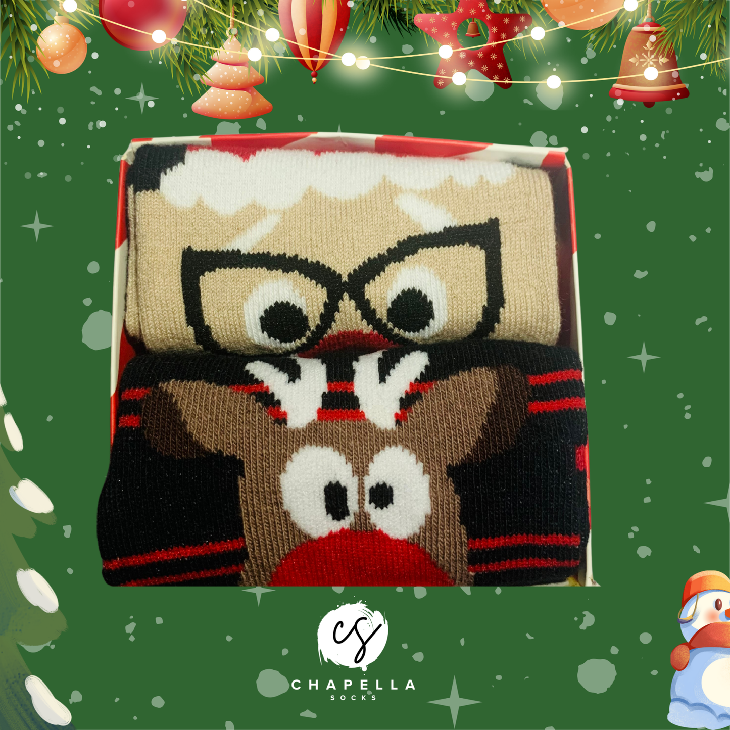 2-Pack Santa Claus and Reindeer Patterned Christmas Socks