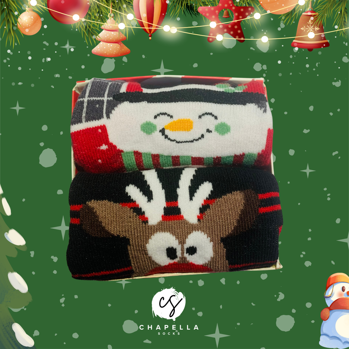 2'li Kardan Adam ve Geyik Desenli Noel Christmas Yılbaşı Çorap