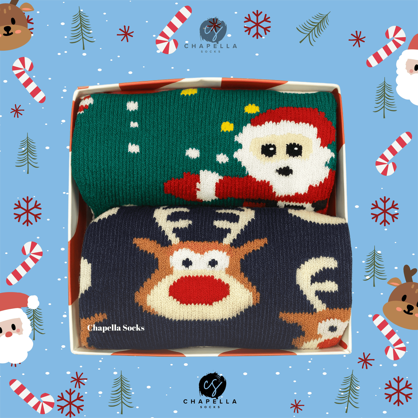 2'li Noel Baba Ve Geyik Noel Christmas Yılbaşı Çorap