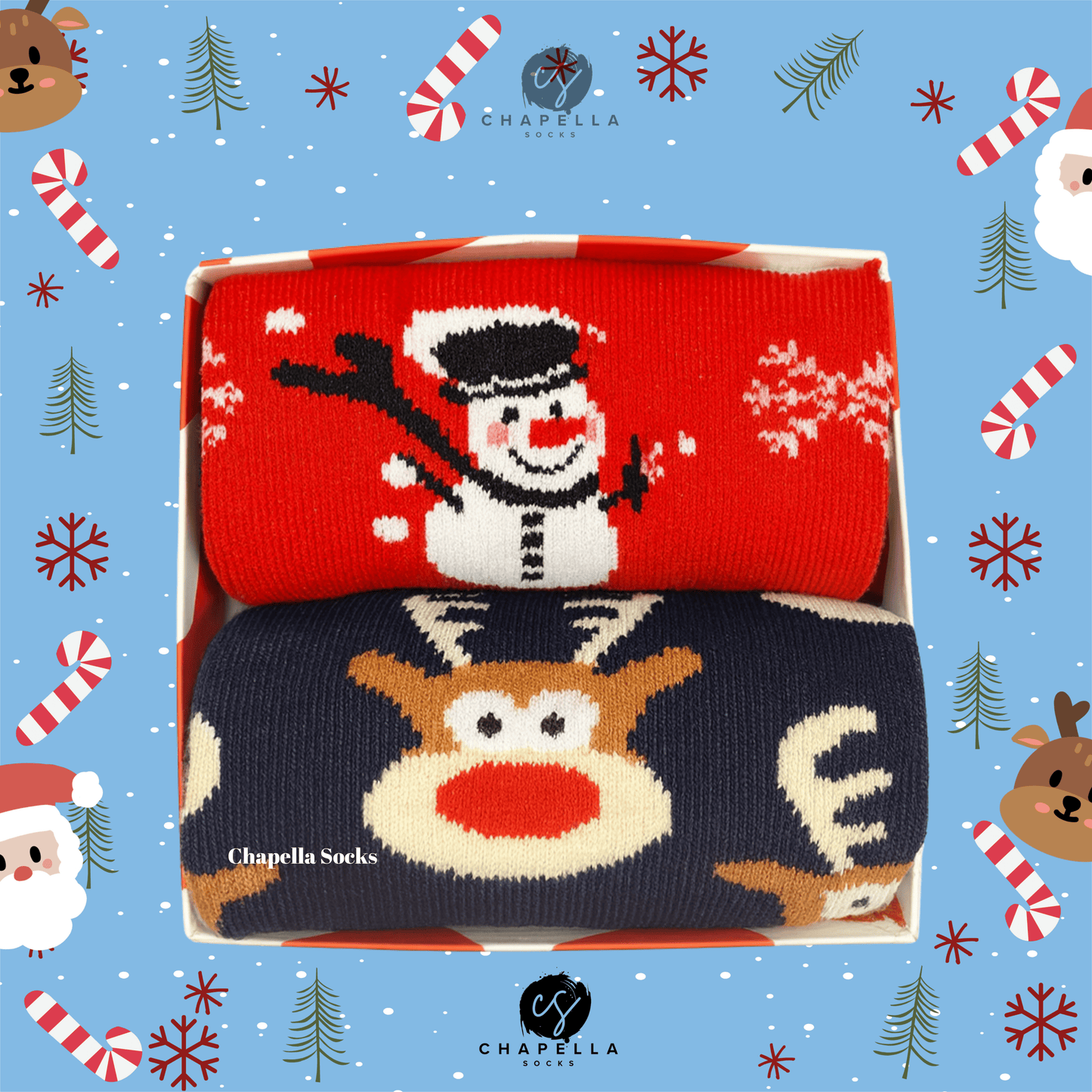 2-Pack Deer and Snowman Christmas Socks
