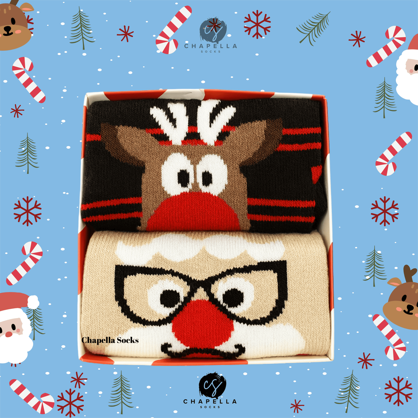 2'li Geyik Ve Noel Baba Noel Christmas Yılbaşı Çorap