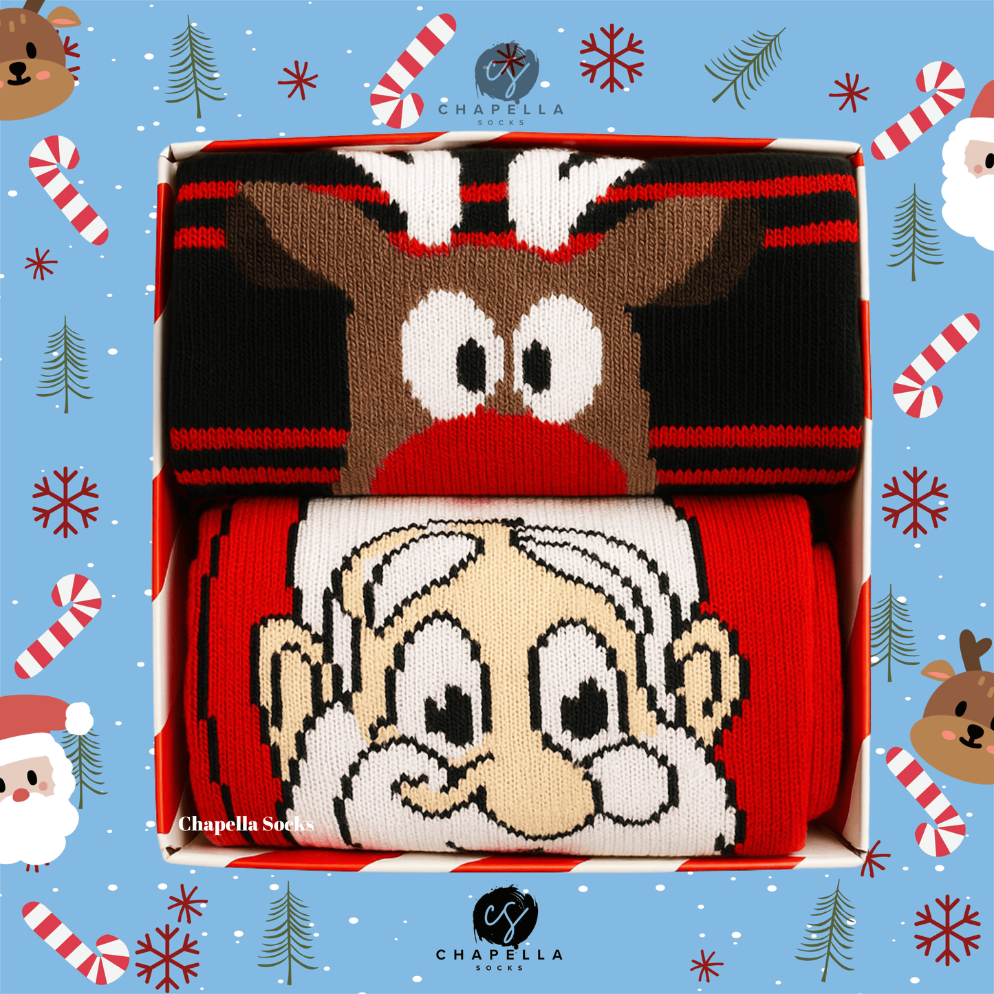 2'li Geyik Ve Noel Baba Noel Christmas Yılbaşı Çorap