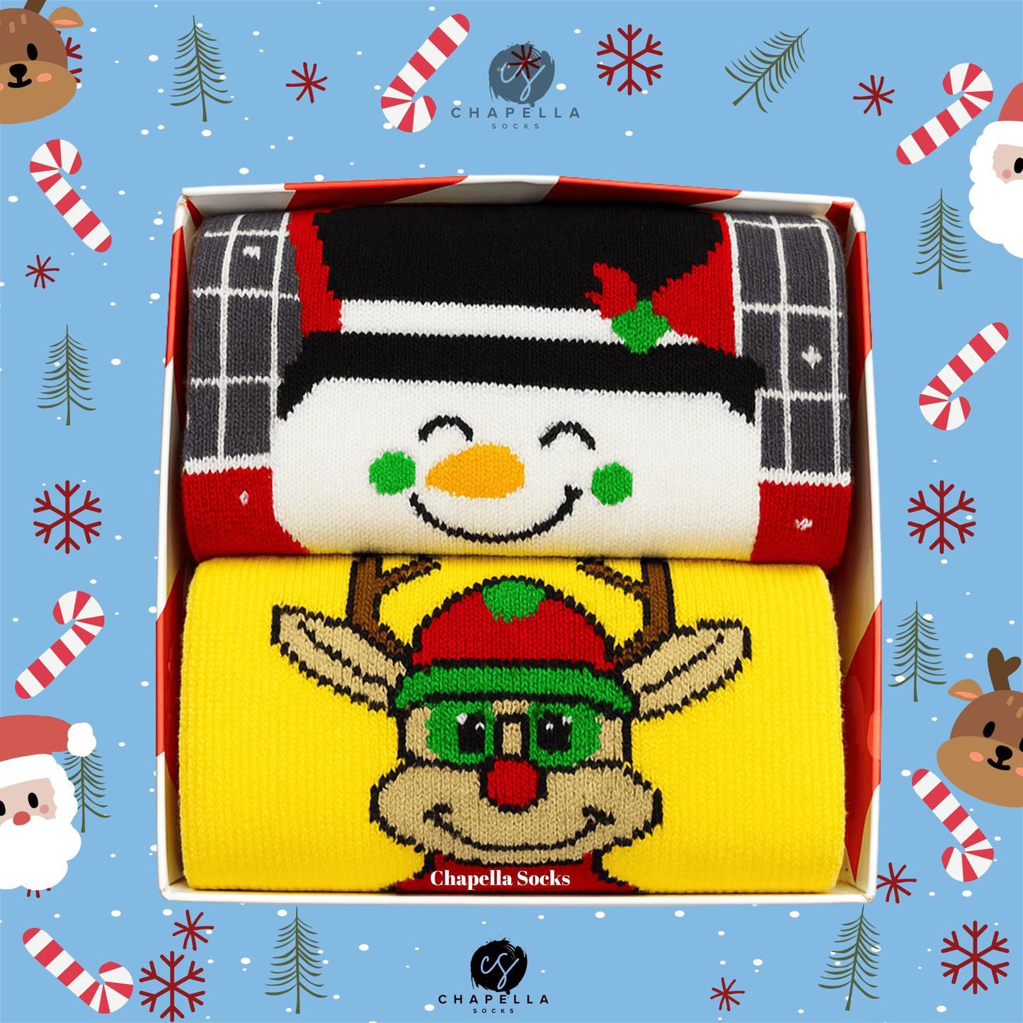 2'li Geyik Ve Kardan Adam Noel Christmas Yılbaşı Çorap