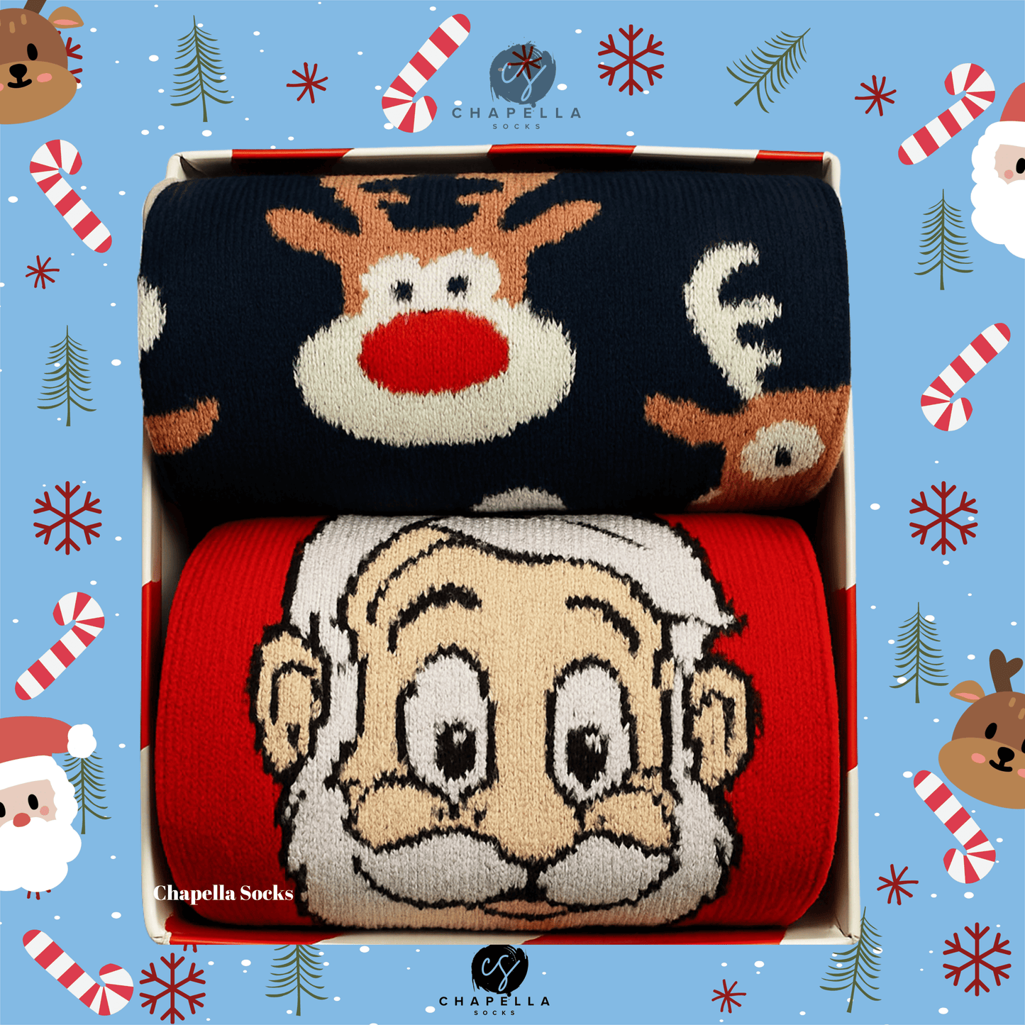 2-Pack Santa Claus and Reindeer Christmas Christmas Socks