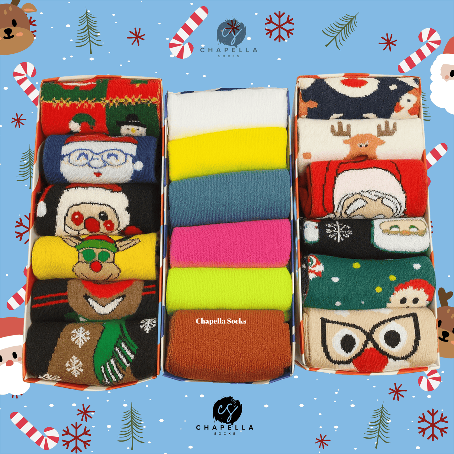 18-Piece Boxed Christmas Socks Set - Unisex
